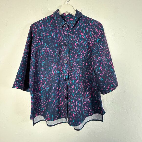 Chico's Womens Multicolor Abstract Print Button-Down 3/4 Sleeve Shirt Top Size 1 - Picture 1 of 8